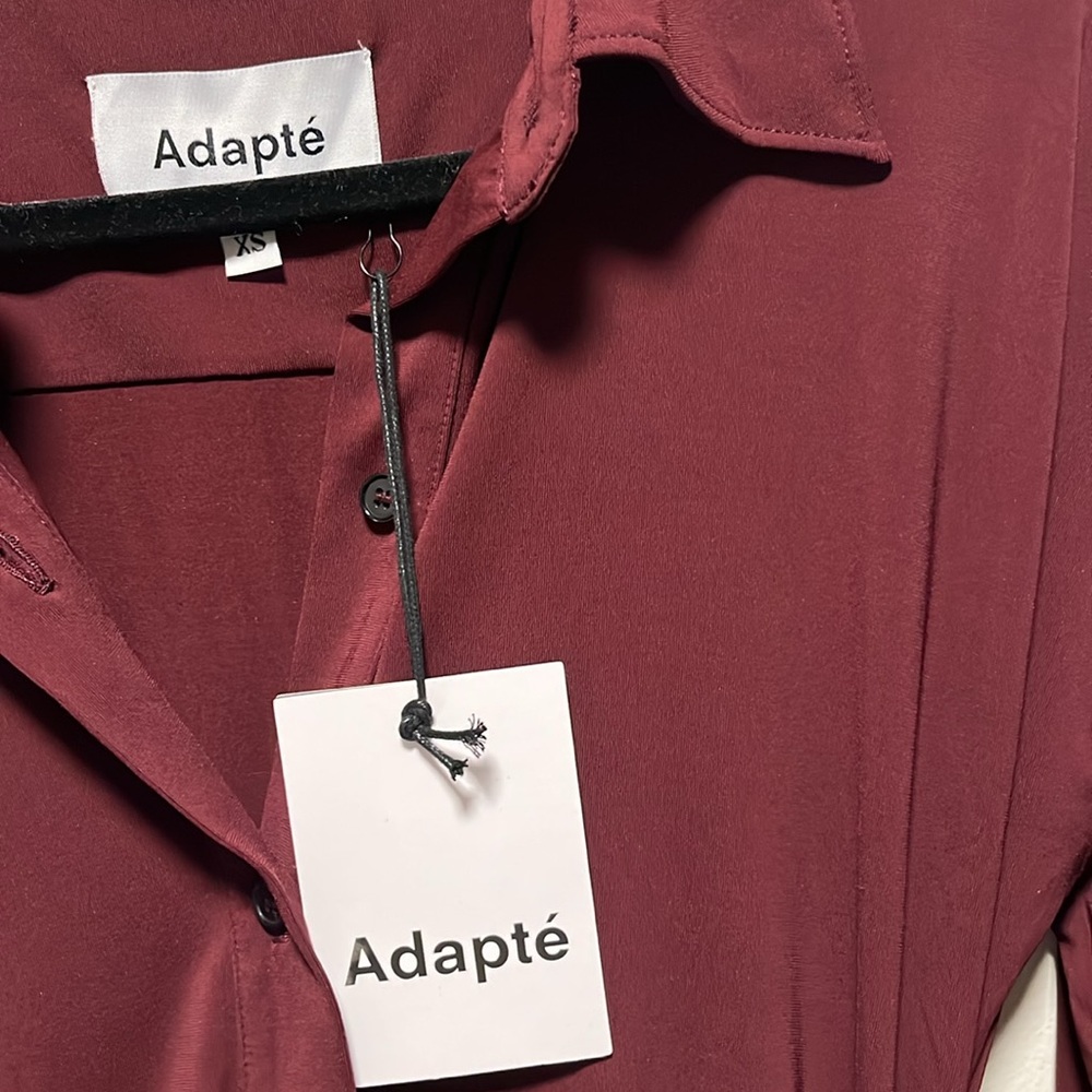ADAPTE (NWT) Jamie Button Up Long Sleeve Mini Dress, Burgundy, Size XS - Picture 7 of 13